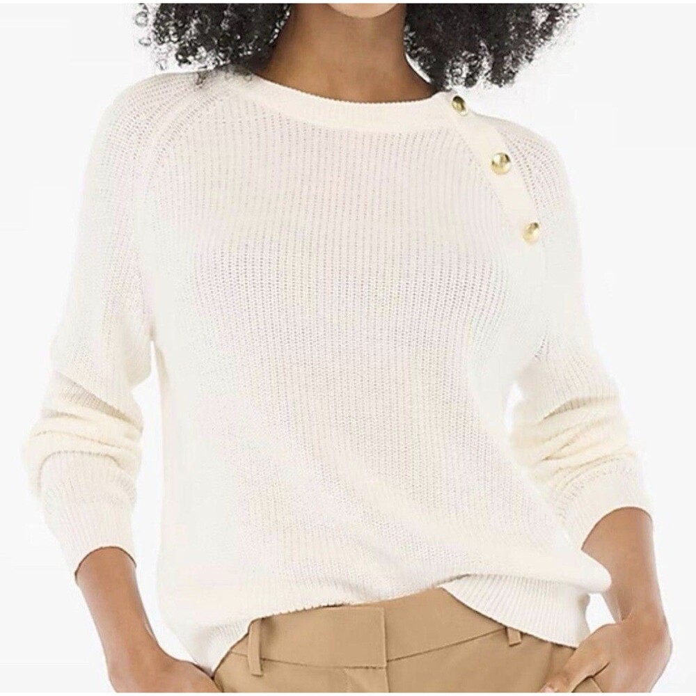 JCrew Textured Cotton Cream Sweater with Side Buttons (read Description)
